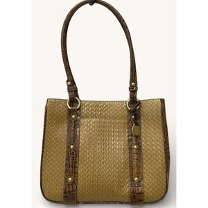 Brahmin Addie Tisbury Woven Leather Shoulder Bag Tan Brown Handbag EUC